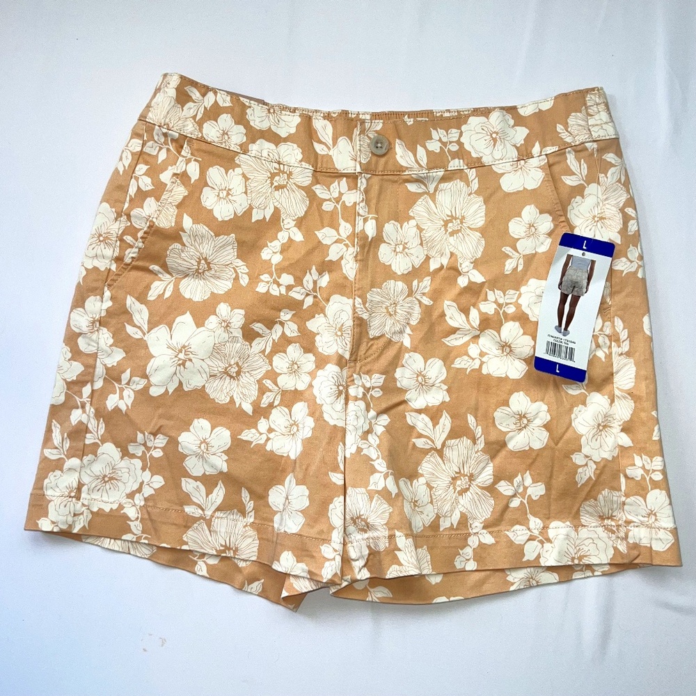 JACHS Girlfriend Tan Floral Cotton Shorts